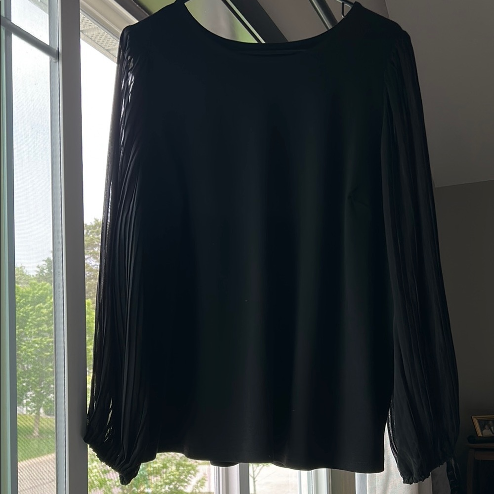Nine West Black Pleated Long Sleeve Blouse